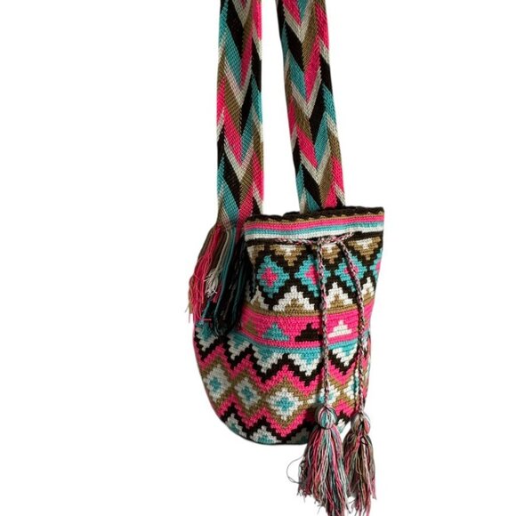 Wayuu Mochila Bag 100% Authentic Handmade Large Size drawstring bucket handbag - Picture 8 of 10